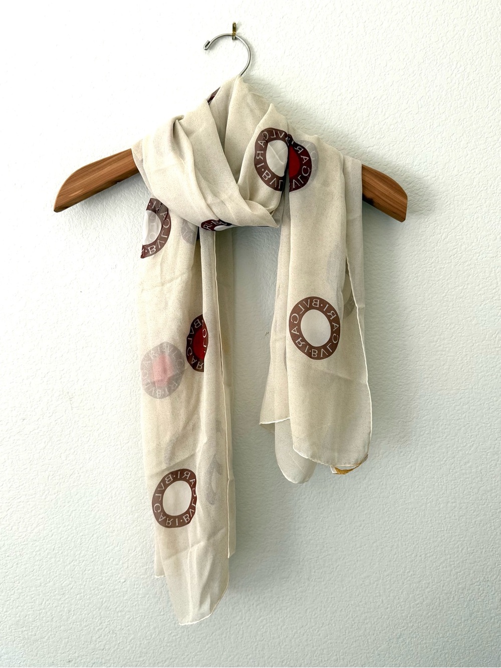 Bvlgari Beige Lightweight Circle Logo Print Scarf